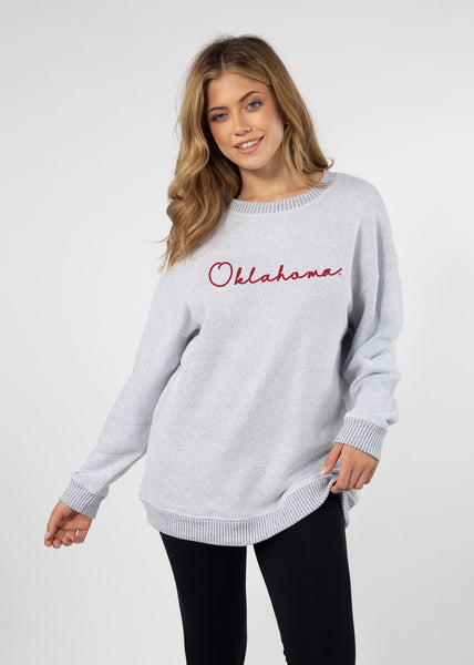 chicka d Oklahoma Sooners Heather Grey Warm Up Crew Sweatshirt S