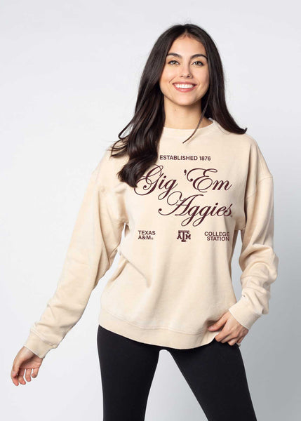 chicka d Texas A&M Aggies Orientation Burnout Crew Sweatshirt in Oatmeal S