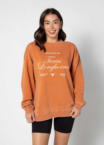 chicka d Texas Longhorns Orientation Burnout Crew Sweatshirt in Burnt Orange S
