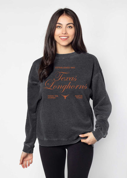 chicka d Texas Longhorns Orientation Burnout Crew Sweatshirt in Charcoal S