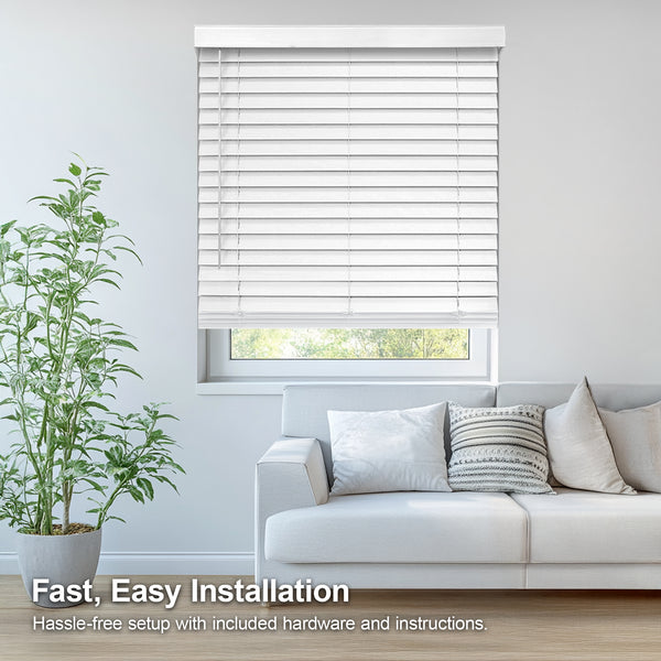 Chicology 60" Height Faux Wood Blinds – White Blackout 2" Slats