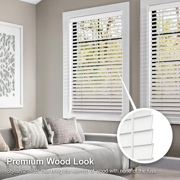 Chicology 96" Height Faux Wood Blinds – White Blackout 2" Slats
