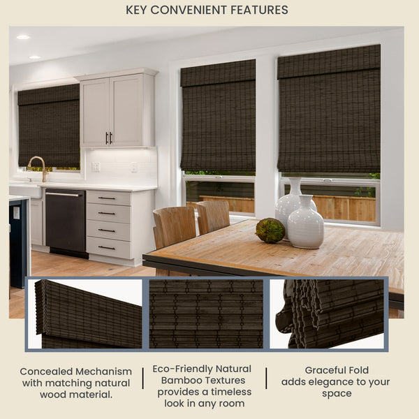 Chicology Custom Bamboo Shades – Blackout Natural Woven Onyx