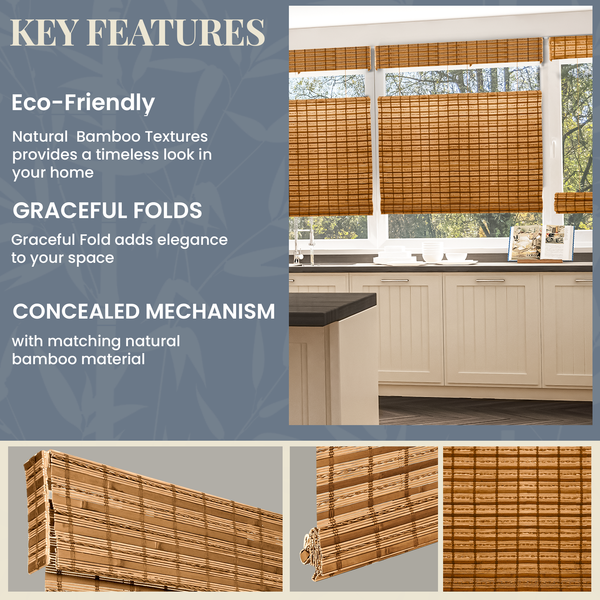 Chicology Custom Bamboo Shades – Light Filtering Top Down Bottom Up Honey Wheat