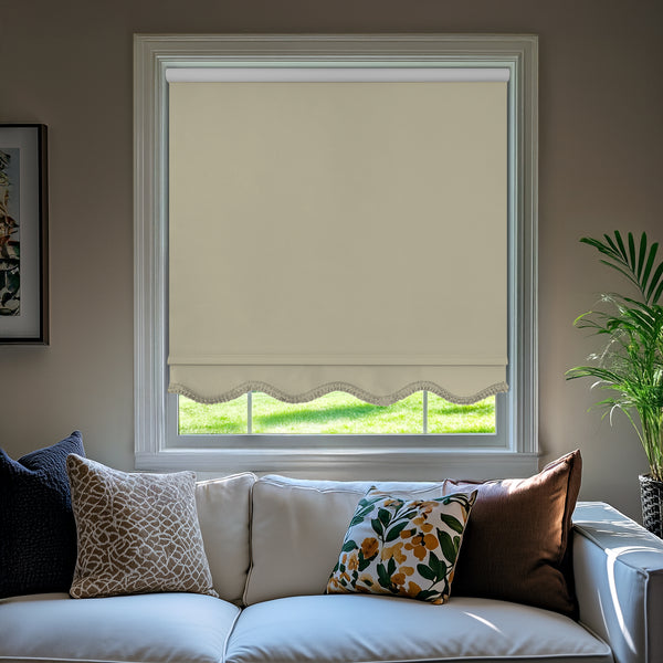 chicology Custom Roller Shades – Blackout Solid Smooth Fabric Fringed