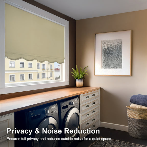 Chicology Custom Roller Shades – Blackout Solid Smooth Fabric Fringed