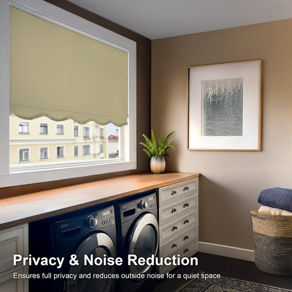 Chicology Custom Roller Shades – Blackout Textured Vinyl Fabric Fringed