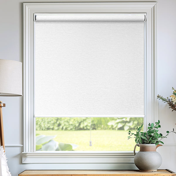 chicology Roller Shades - Light Filtering Embossed Weave Chalk White
