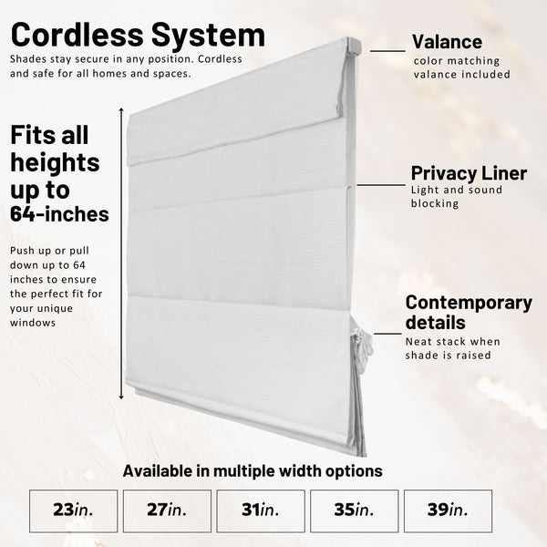 Chicology Roman Shades - Light Filtering Classical 7 Fold Front