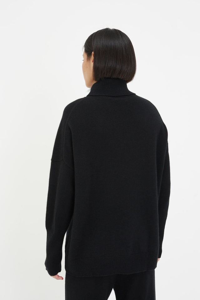 Chinti And Parker Black Pure Cashmere Rollneck Sweater