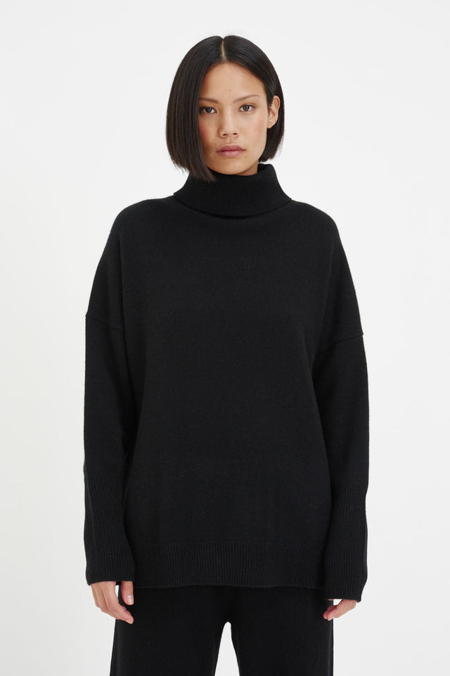 Chinti And Parker Black Pure Cashmere Rollneck Sweater