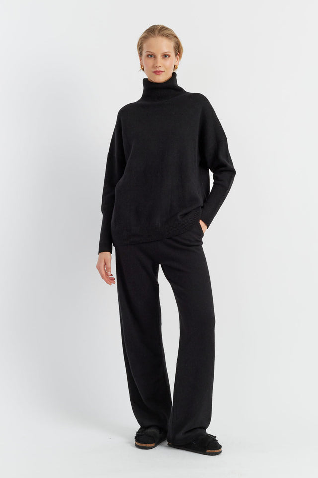 Chinti And Parker Black Pure Cashmere Wide-Leg Pants