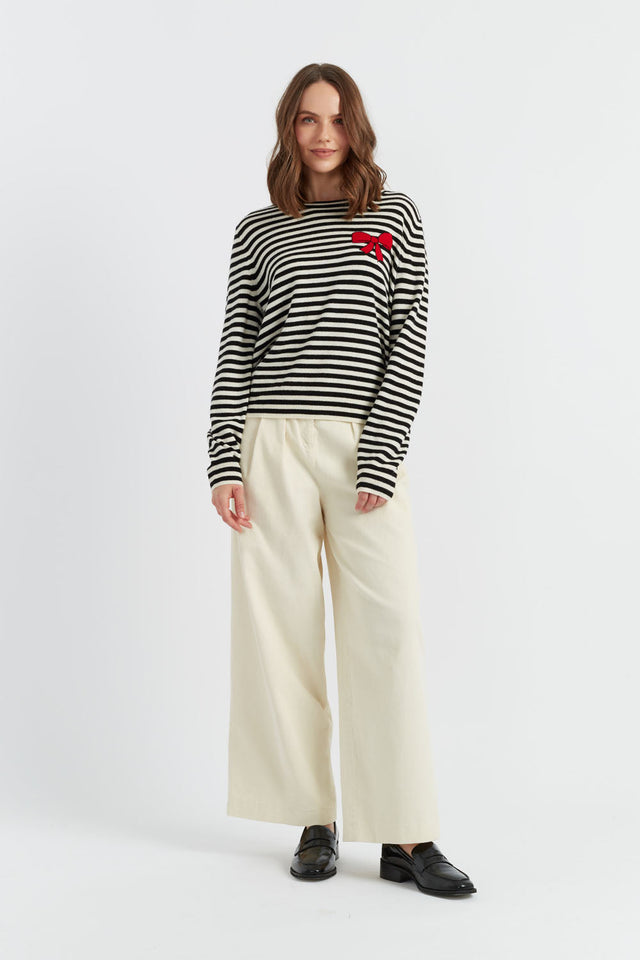 Chinti And Parker Black Wool-Cashmere Bow Breton Sweater