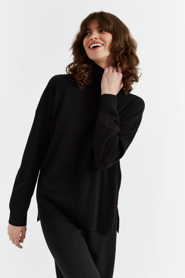 chinti and parker Black Wool-Cashmere Relaxed Rollneck Sweater