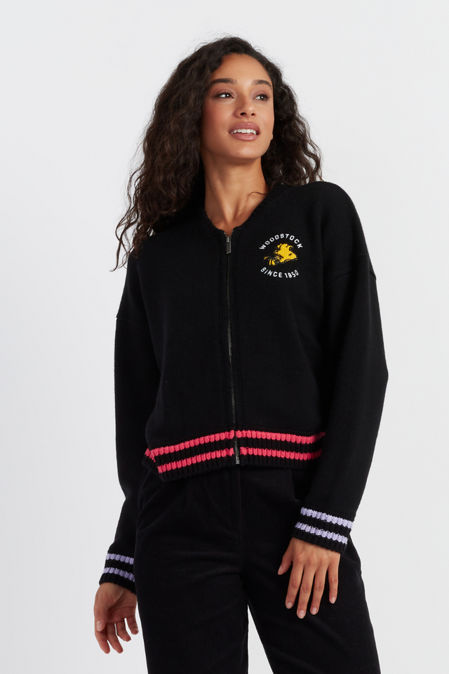 chinti and parker Black Wool-Cashmere Snoopy Bomber Jacket