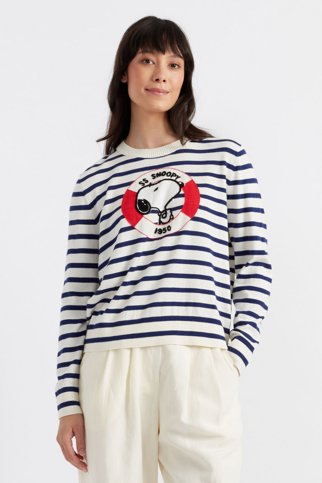chinti and parker Blue Cotton Snoopy Nautical Sweater