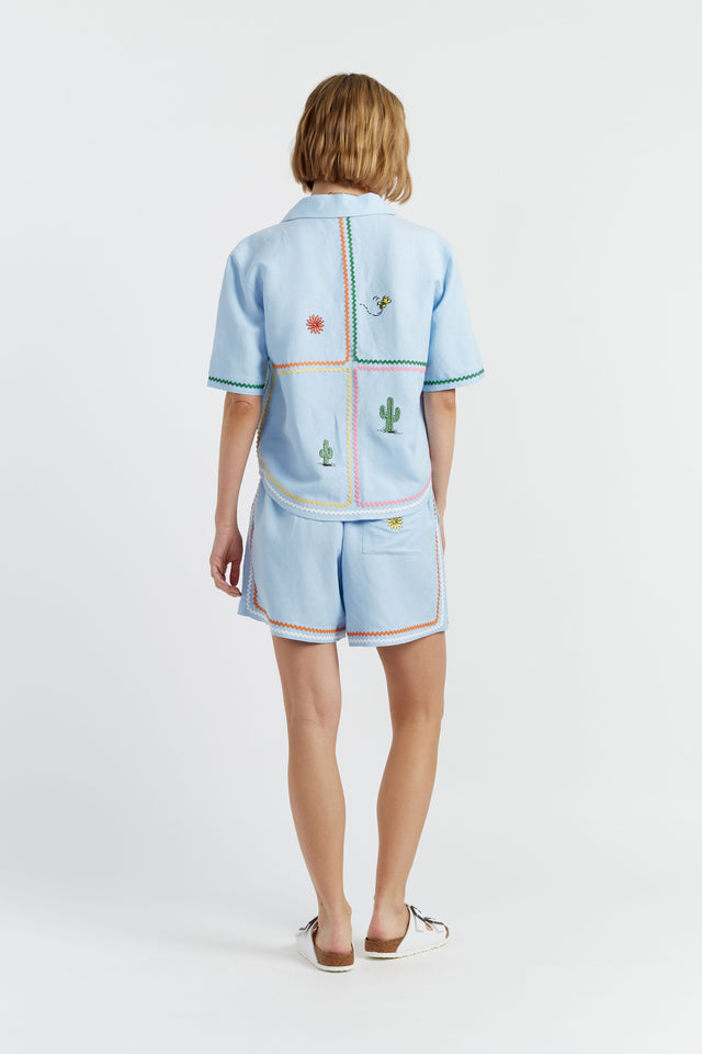 Chinti And Parker Blue Linen-Cotton Peanuts Vacation Shirt