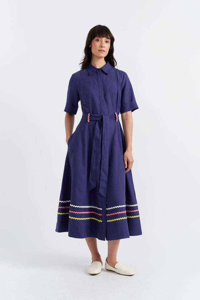 chinti and parker Blue Tencel-Linen Starboard Dress