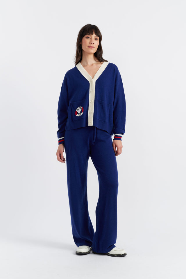 Chinti And Parker Blue Wool-Cashmere Snoopy Nautical Cardigan