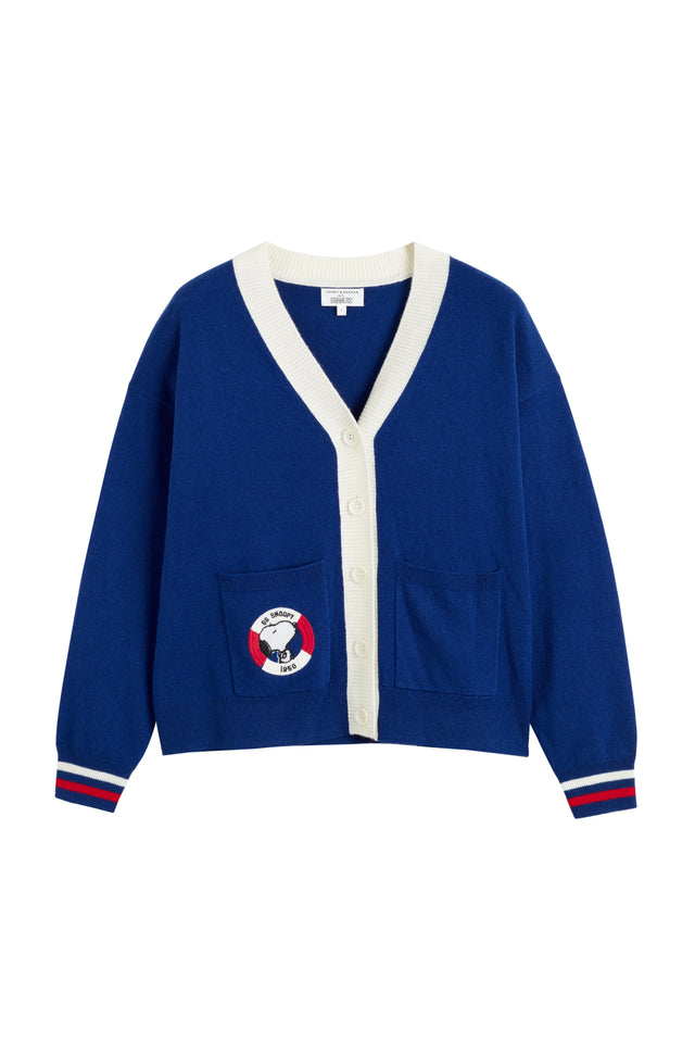 Chinti And Parker Blue Wool-Cashmere Snoopy Nautical Cardigan