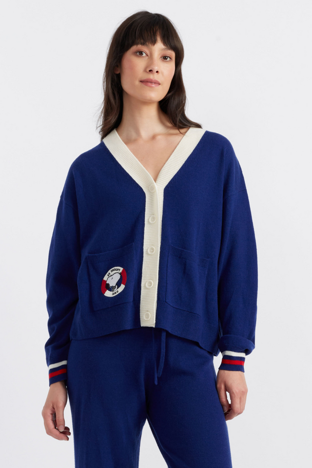 chinti and parker Blue Wool-Cashmere Snoopy Nautical Cardigan