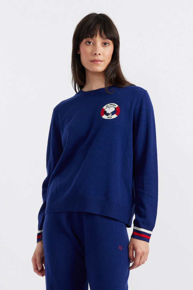 chinti and parker Blue Wool-Cashmere Snoopy Nautical Sweater