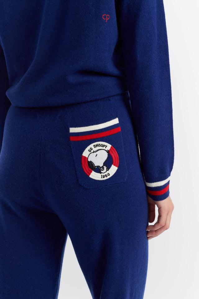 Chinti And Parker Blue Wool-Cashmere Snoopy Nautical Wide-Leg Track Pants