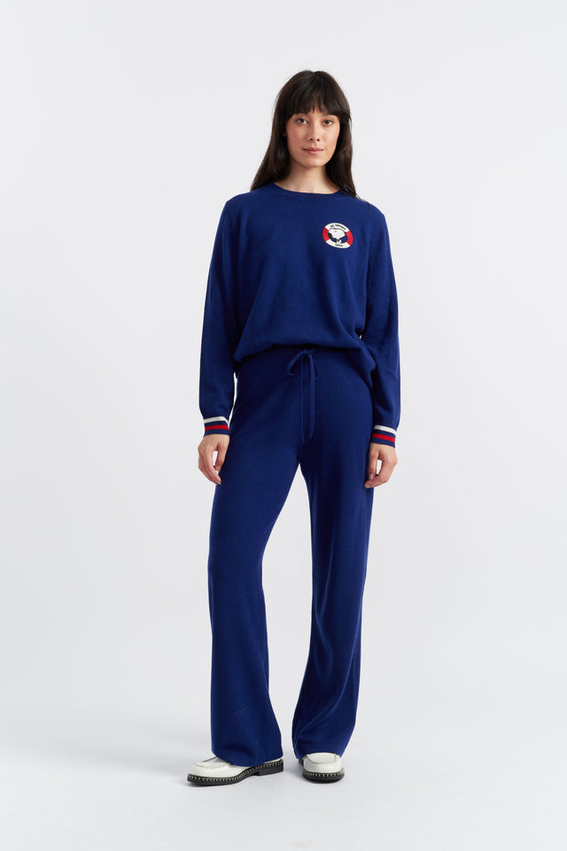 Chinti And Parker Blue Wool-Cashmere Snoopy Nautical Wide-Leg Track Pants