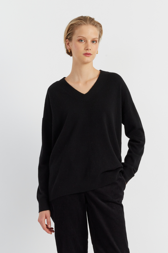 chinti and parker Black Cashmere V-Neck Sweater