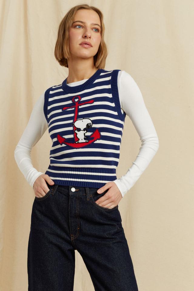 Chinti And Parker Blue Cotton Snoopy Anchor Tank