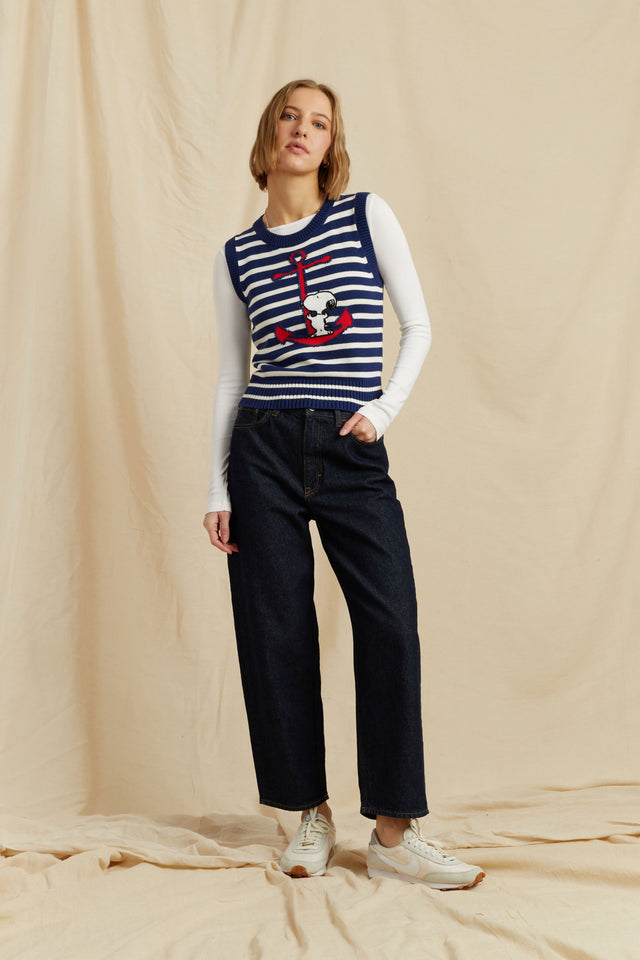 Chinti And Parker Blue Cotton Snoopy Anchor Tank