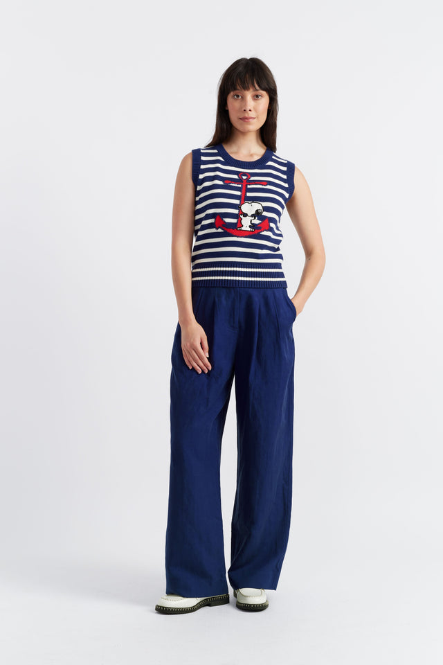 Chinti And Parker Blue Cotton Snoopy Anchor Tank