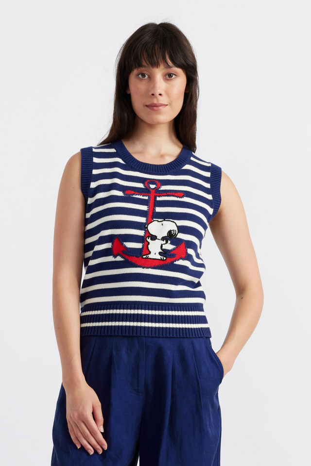 chinti and parker Blue Cotton Snoopy Anchor Tank