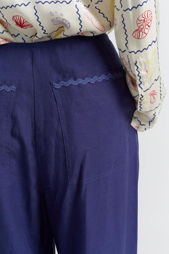 Chinti And Parker Blue Tencel-Linen Pleat Trousers