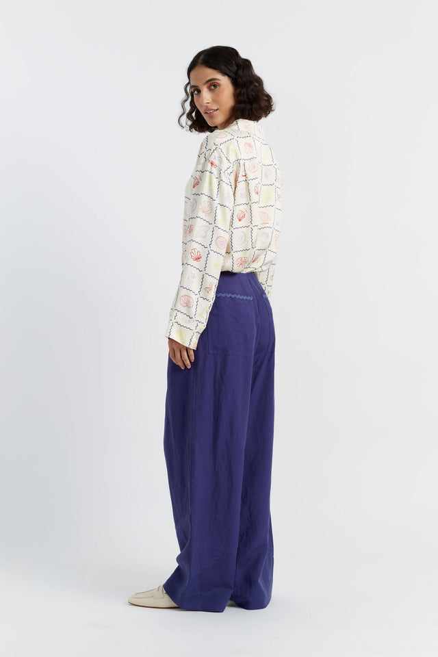 chinti and parker Blue Tencel-Linen Pleat Trousers