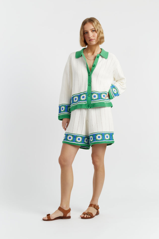 Chinti And Parker Cream Cotton Hand Crochet Shorts