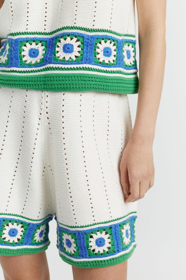 chinti and parker Cream Cotton Hand Crochet Shorts