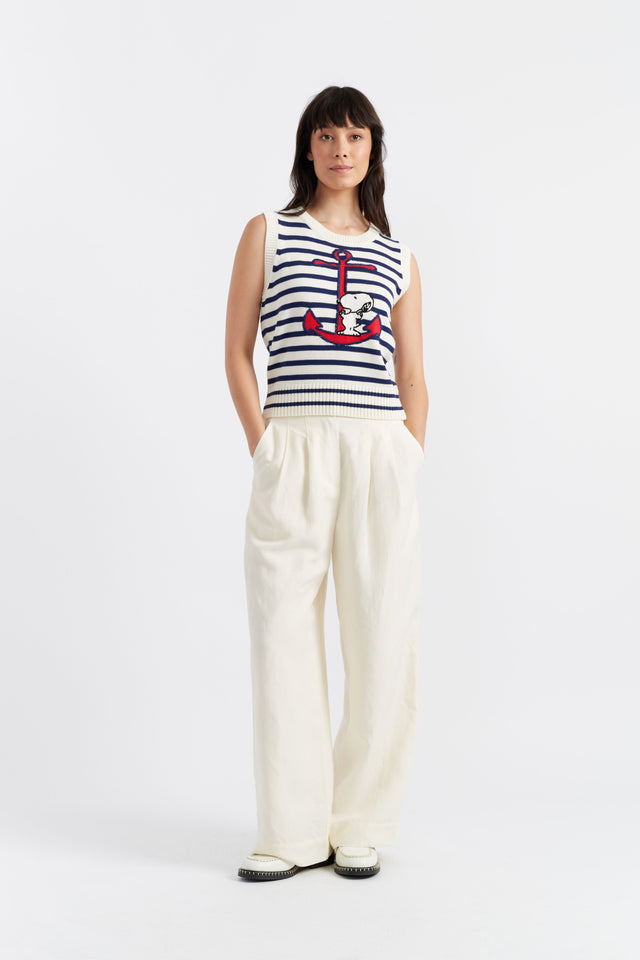 Chinti And Parker Cream Cotton Snoopy Anchor Tank
