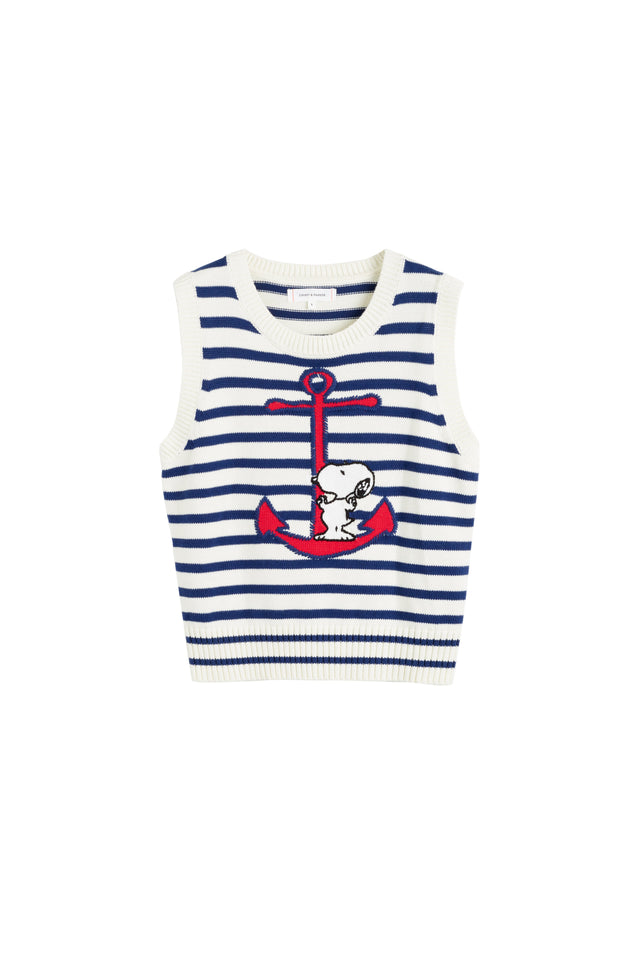Chinti And Parker Cream Cotton Snoopy Anchor Tank