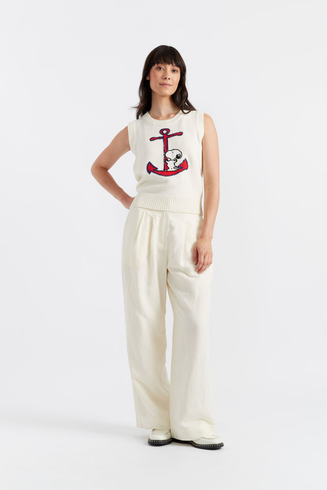Chinti And Parker Cream Cotton Snoopy Anchor Tank