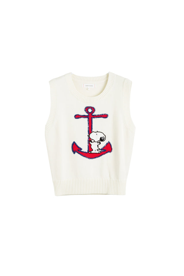 Chinti And Parker Cream Cotton Snoopy Anchor Tank