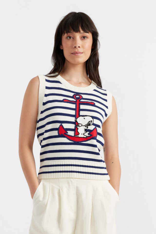 chinti and parker Cream Cotton Snoopy Anchor Tank