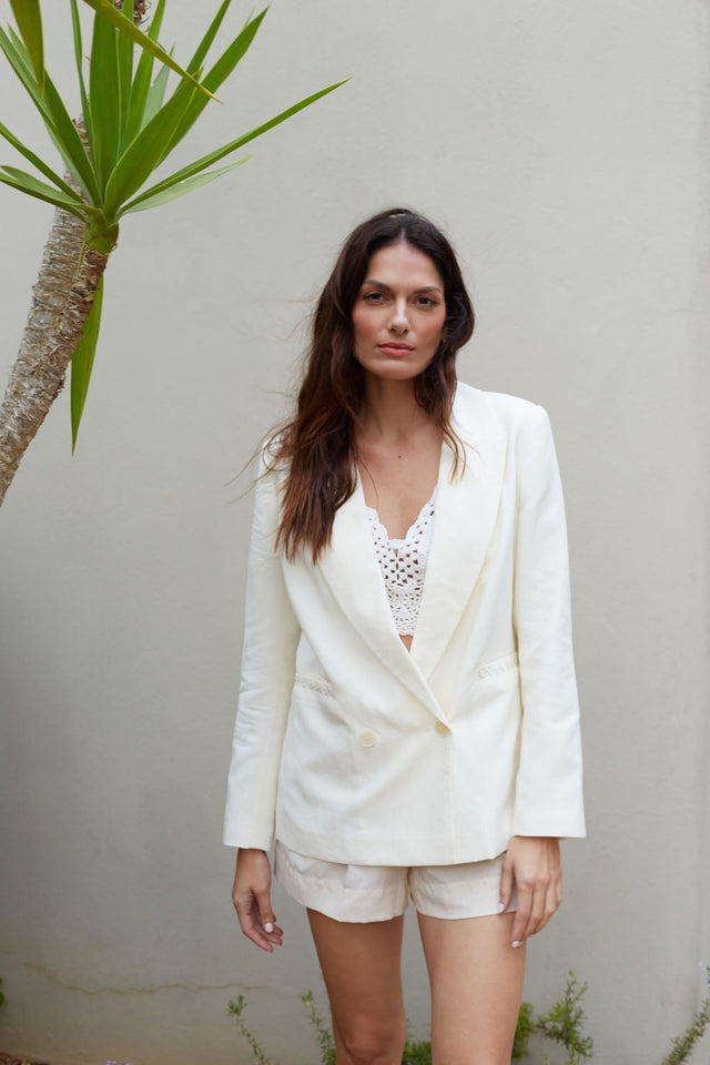 Chinti And Parker Cream Tencel-Linen Blazer