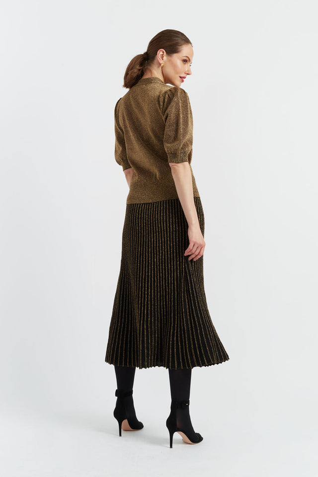 Chinti And Parker Gold Lurex Pussy-Bow Top