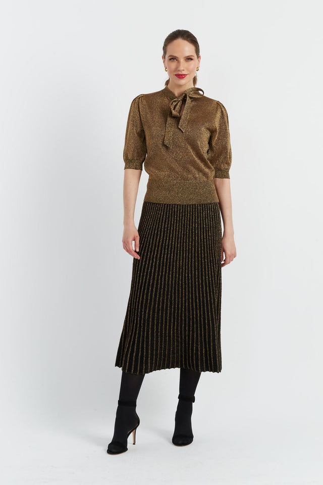 Chinti And Parker Gold Lurex Pussy-Bow Top