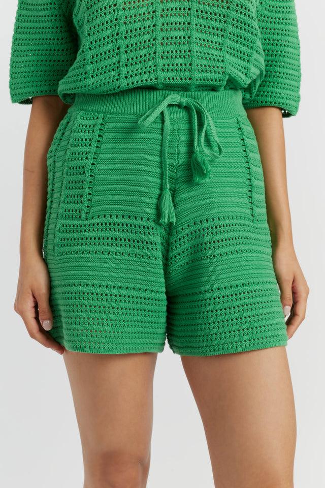Chinti And Parker Green Cotton Crochet Shorts