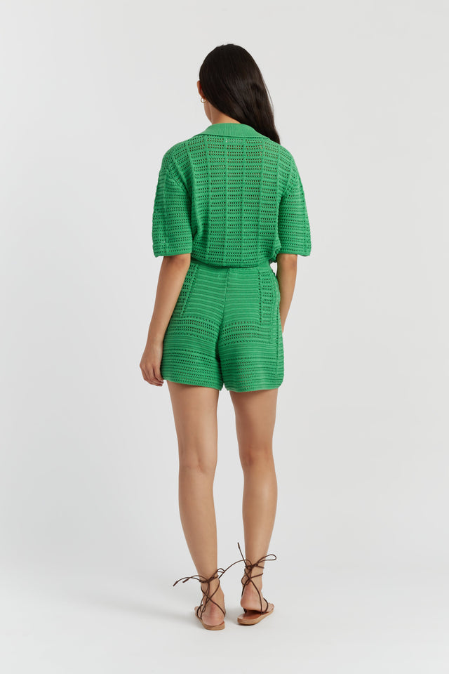 Chinti And Parker Green Cotton Crochet Shorts
