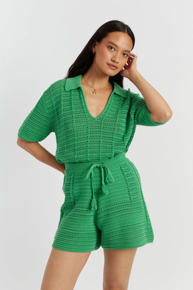 Chinti And Parker Green Cotton Crochet Shorts