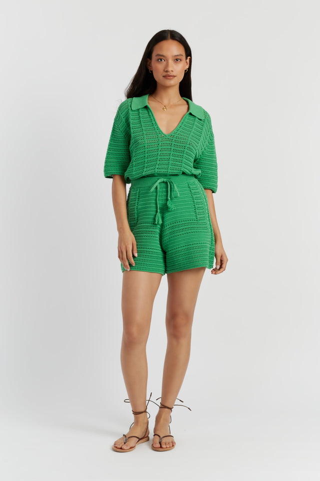 chinti and parker Green Cotton Crochet Shorts