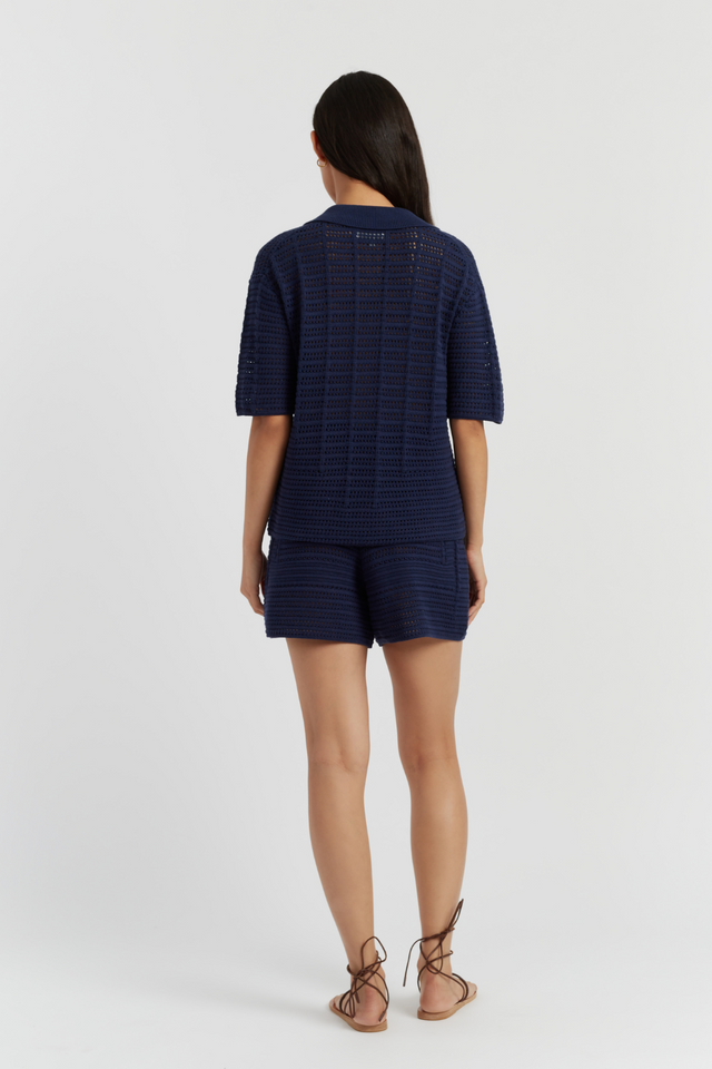 Chinti And Parker Navy Cotton Crochet Shorts